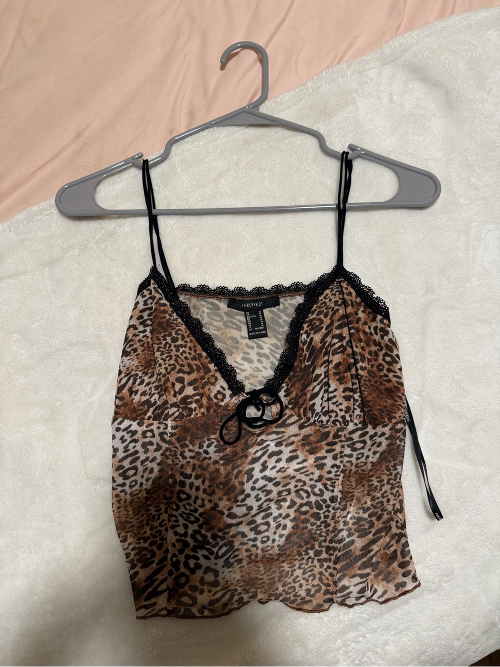 Forever 21 Leopard Print Lace-Trim Cami in Brown and Black